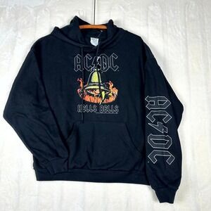AC/DC Hells Bells Hoodie Men's Large Black Graphic Pullover Rock Band Hoodie